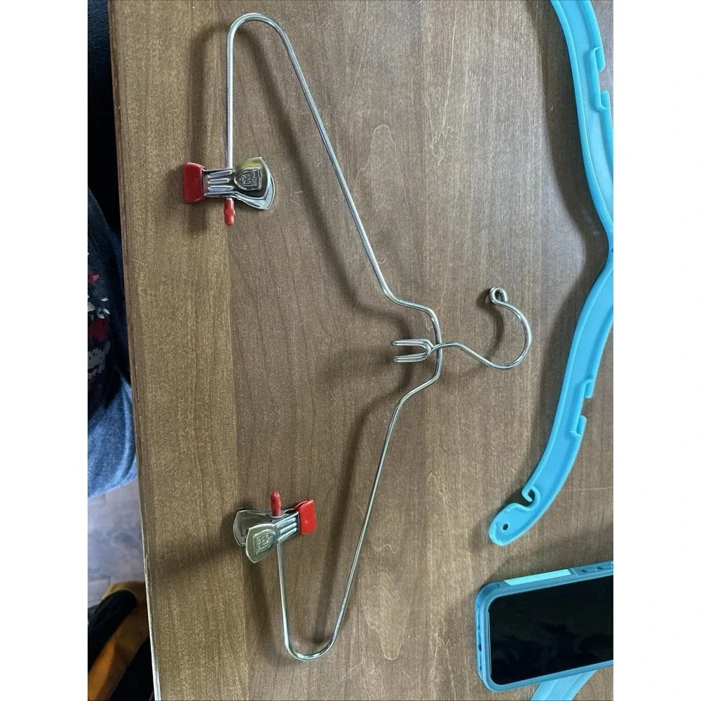 11 Vintage Wood and Metal Clothes Hangers with Metal Clips, & Plastics